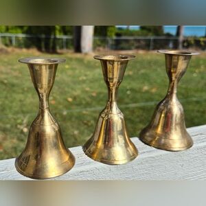 Vintage brass bell candle stick holder.  Set of 3.